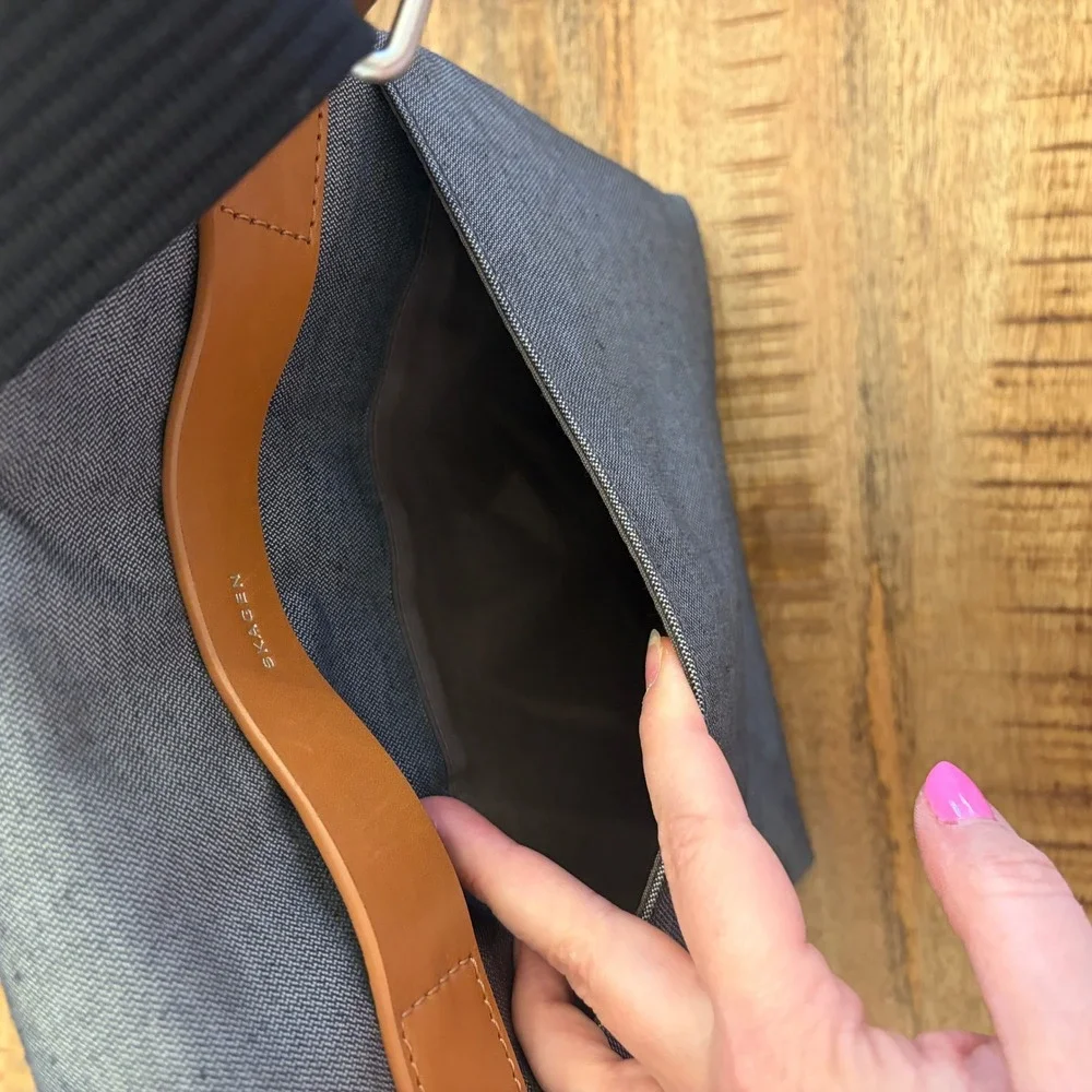 Skagen Gade Messenger Bag Crossbody Twill Leather Grey Travel Commute Office